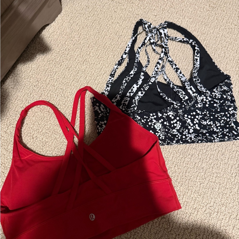 lululemon athletica Red & Black Floral Strappy Sports Bras